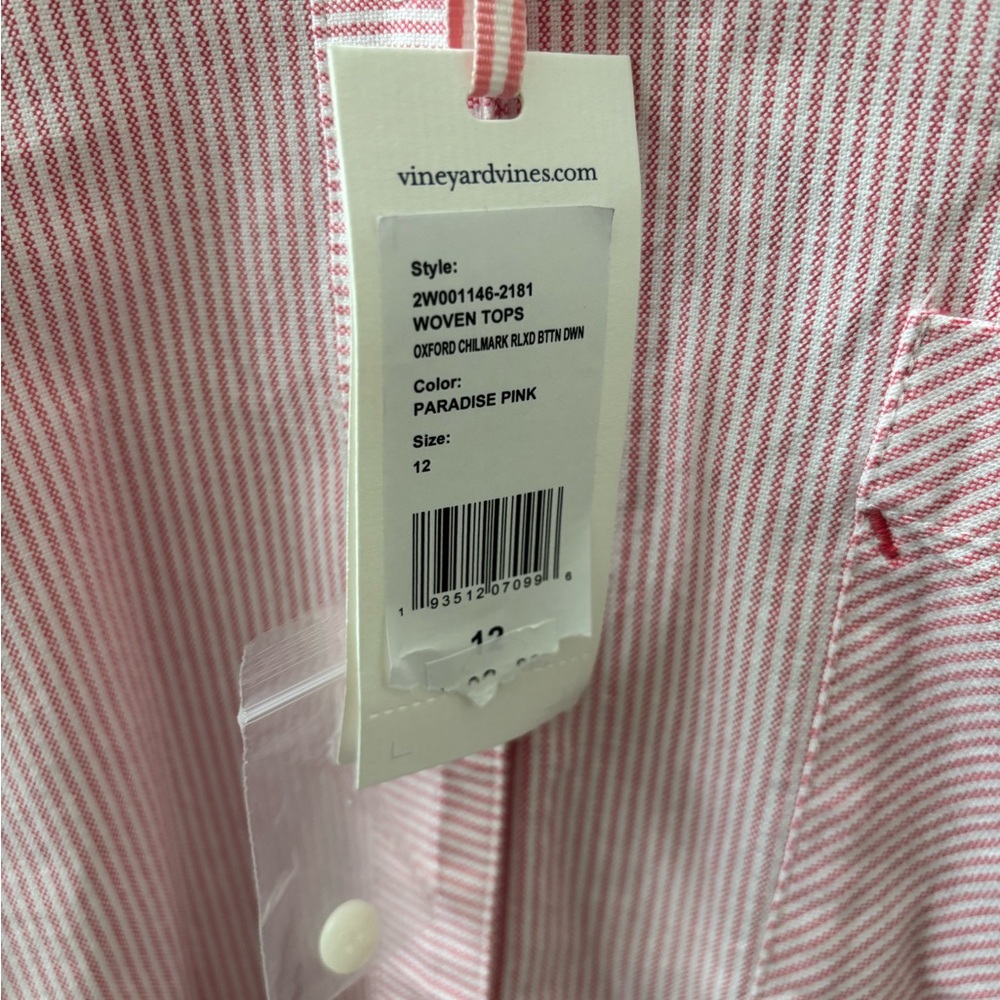 Vineyard Vines Relaxed Pink Oxford size 12 Brand New